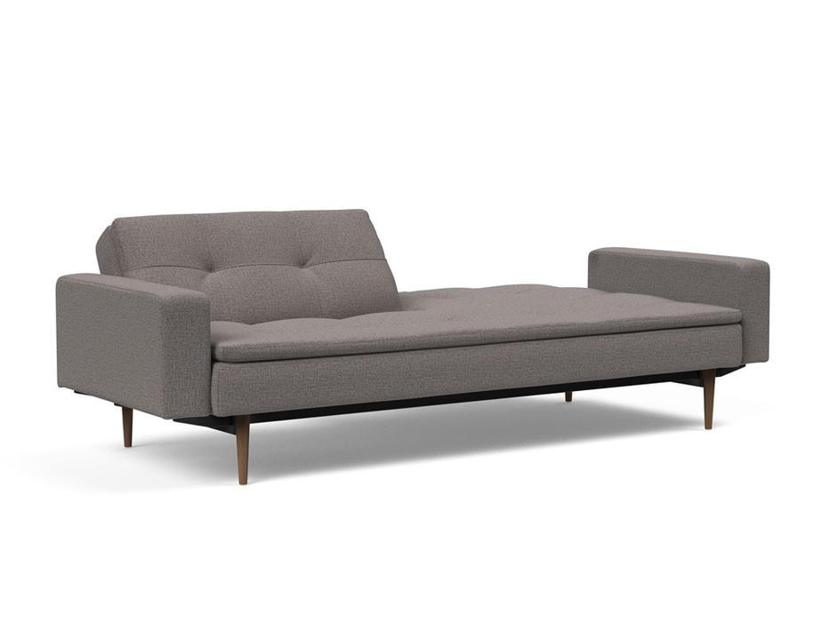 DUBLEXO SLEEPER SOFA W/ARMS in MIXED DANCE GREY FABRIC WITH Dark Wood LEGS 521 by INNOVATION USA