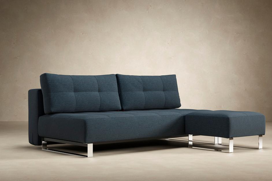 DELUXE EXCESS OTTOMAN in MIXED DANCE BLUE FABRIC WITH Chrome legs 528 by INNOVATION USA