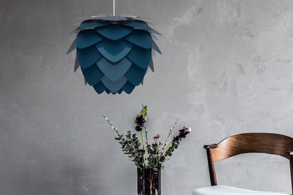 Aluvia Medium Plug-In Pendant in Petrol with Black cord by UMAGE