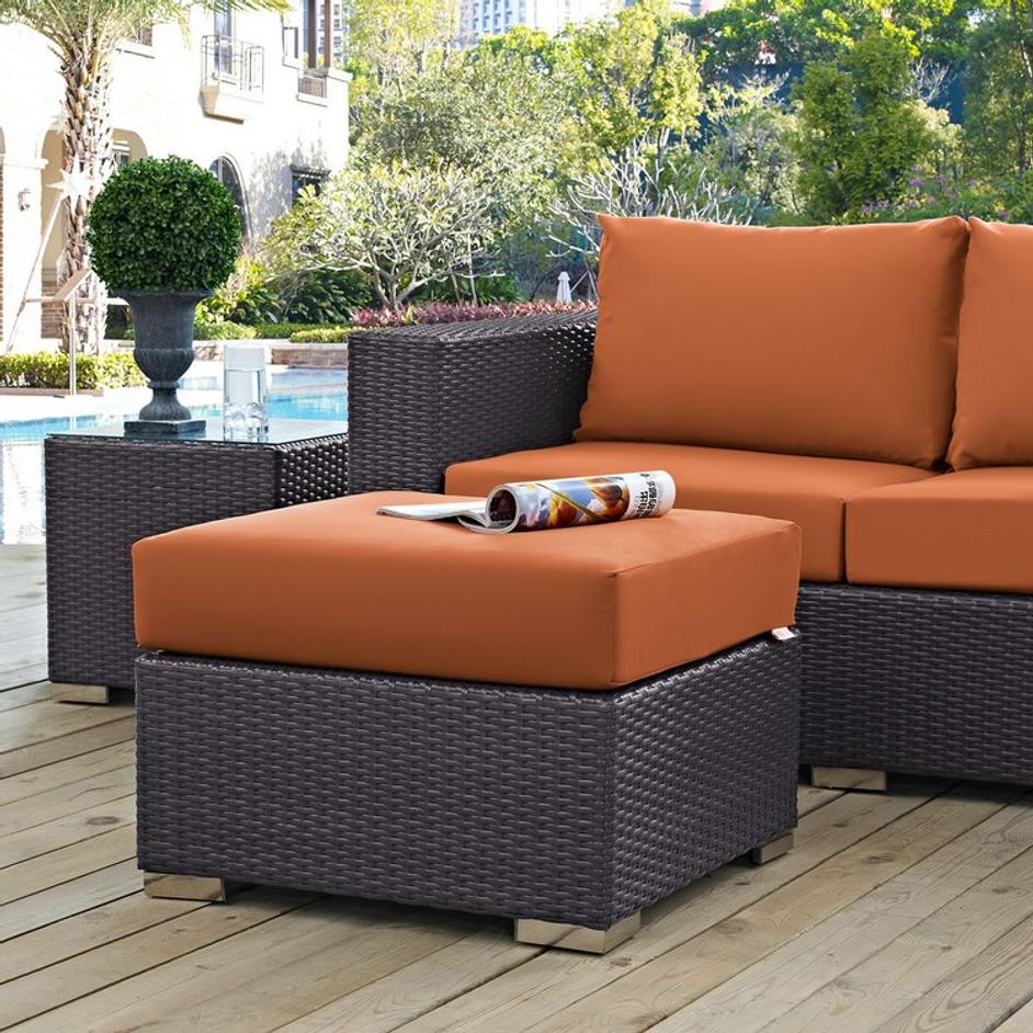 Minerva Outdoor Patio Fabric Square Ottoman In Espresso Orange by Modway Furniture