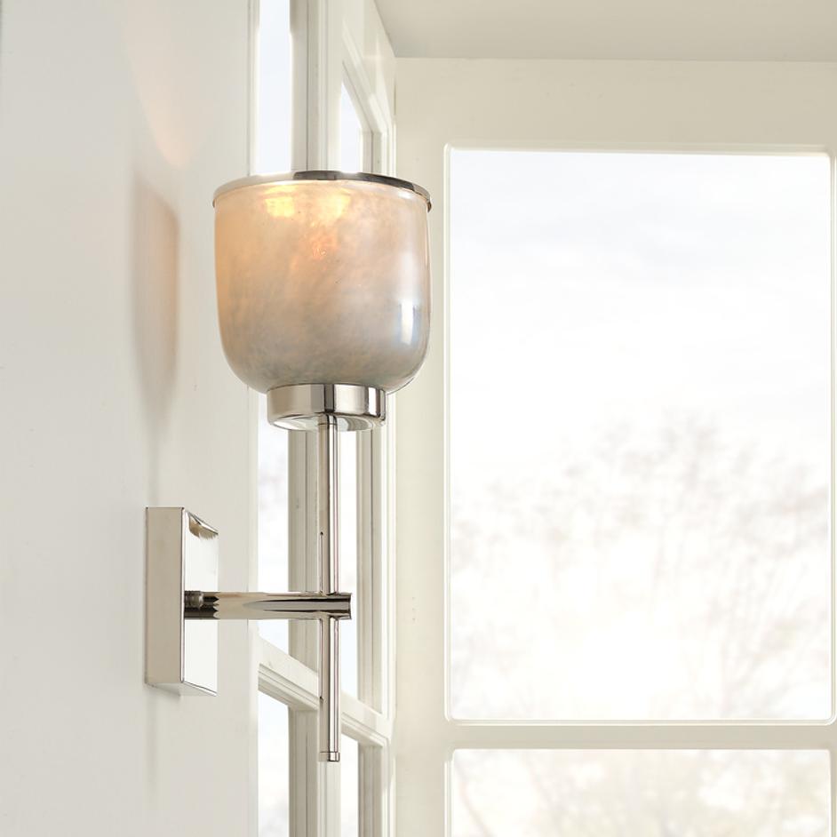 Vapor Single Sconce, Nickel and Blue Opal Metallic Glass by Jamie Young