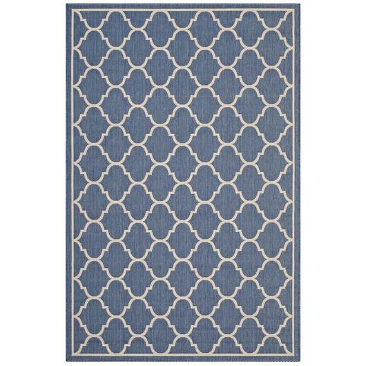 Hollis Moroccan Quatrefoil Trellis 8X10 Indoor And Outdoor Area Rug In Blue And Beige by Modway Furniture