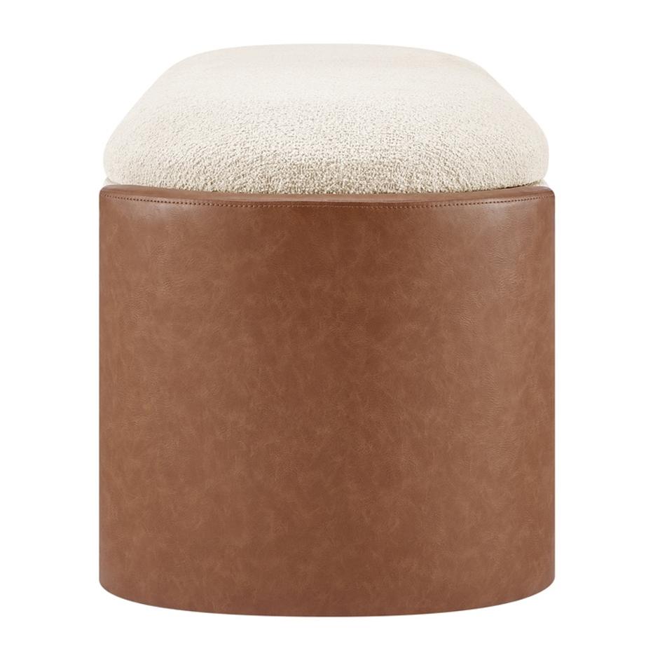 Alyssa Boucle/Faux Leather Storage Bench, Palladian Beige/Vintage Cider by New Pacific Direct