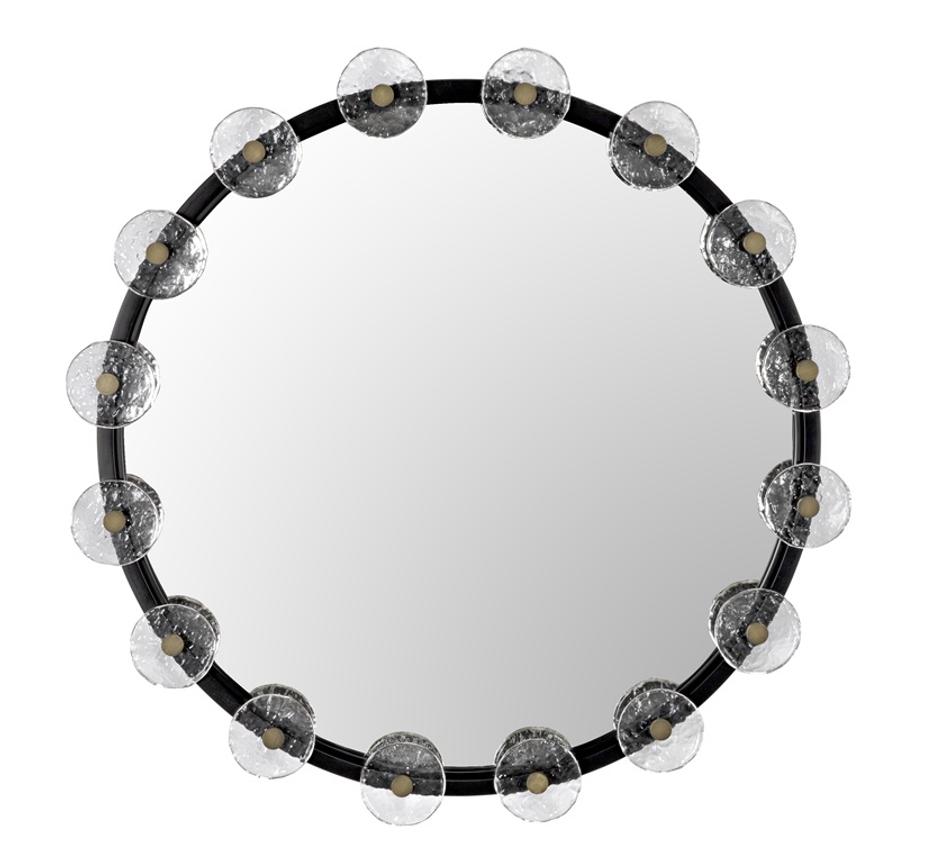 Moira Mirror with Glass Details, Black Metal by Noir Furniture