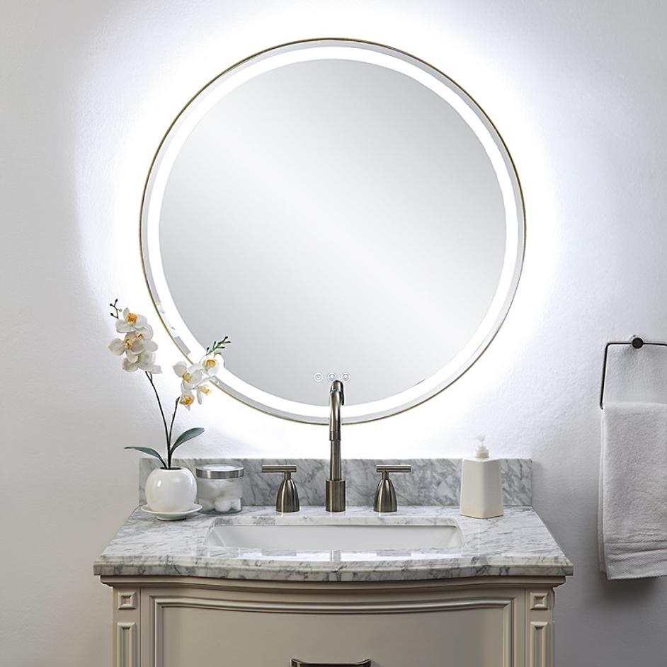 Crofton Lighted Brass Round Mirror by Uttermost