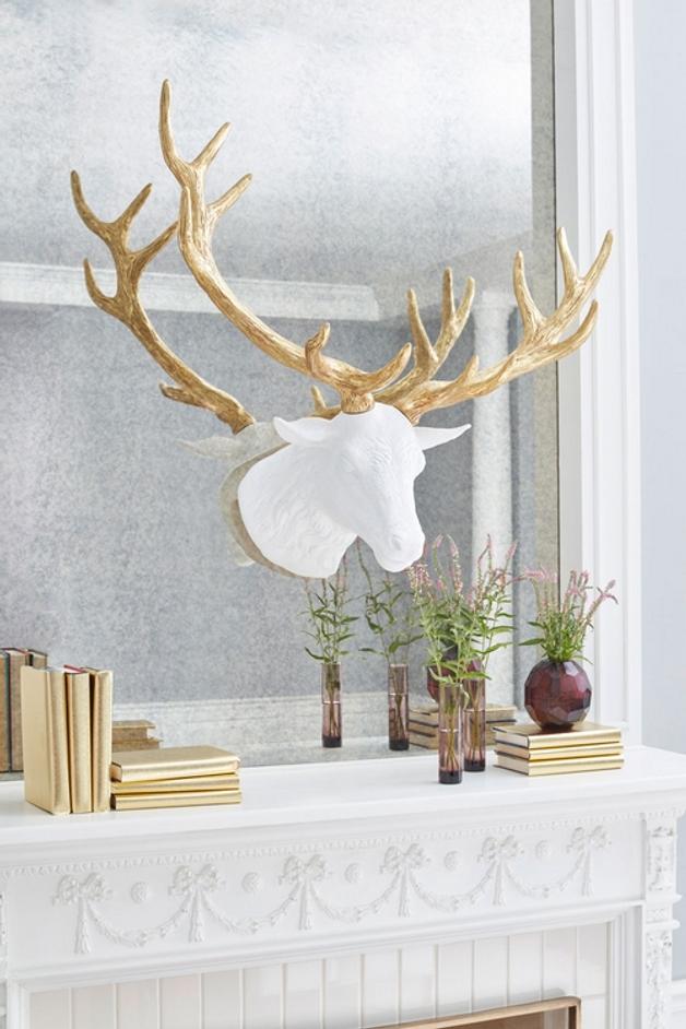Stag Deer Head, White, Gold Leaf by PHILLIPS COLLECTION