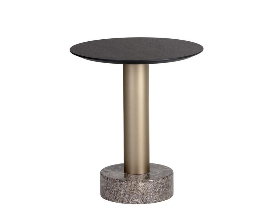 Monaco End Table - Gold - Light Grey Marble / Charcoal Grey by Sunpan