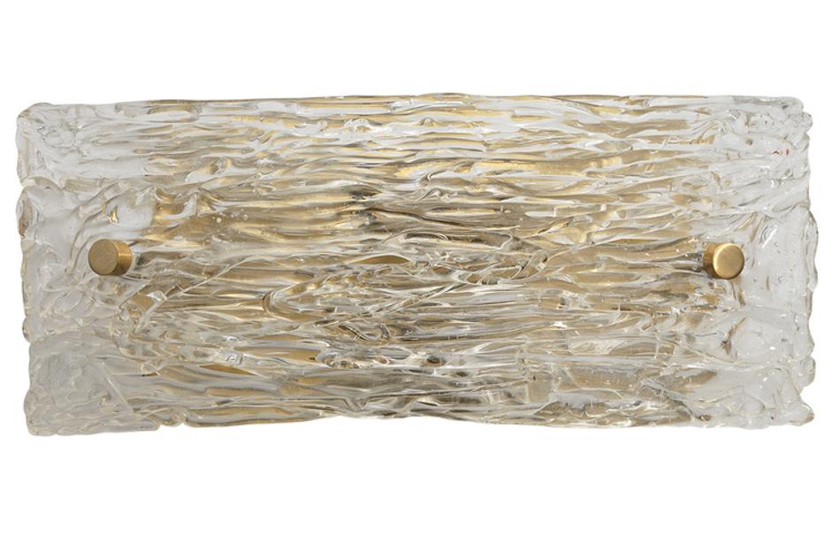 Swan Curved Glass Sconce, Small, Clear Textured Glass and Antique Brass Metal by Jamie Young
