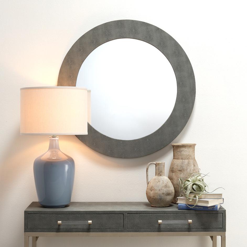 Chester Shagreen Round Mirror, Grey by Jamie Young