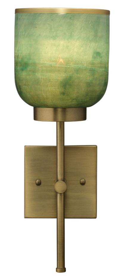 Vapor Single Sconce, Antique Brass and Aqua Metallic Glass by Jamie Young