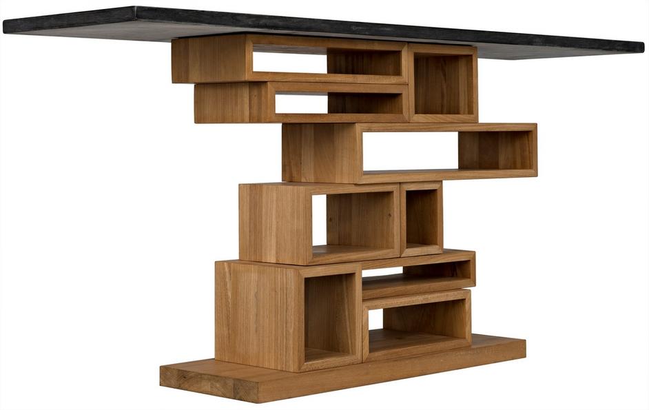 Balin Dark Walnut Console with Night Snow Marble Top and Veneer Accents by Noir Furniture