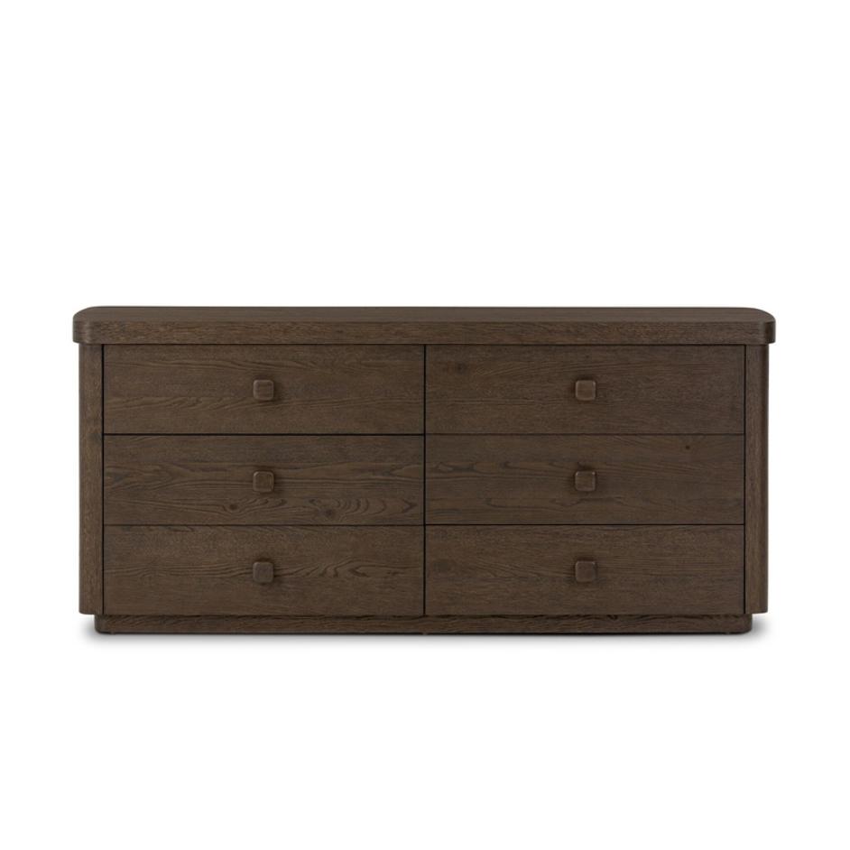 Valen 6 Drawer Dresser - Rustic Brown Oak Veneer by Four Hands