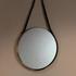 Round Steel Round Wall Mirror, Antique Brass and Black Leather Strap by Jamie Young