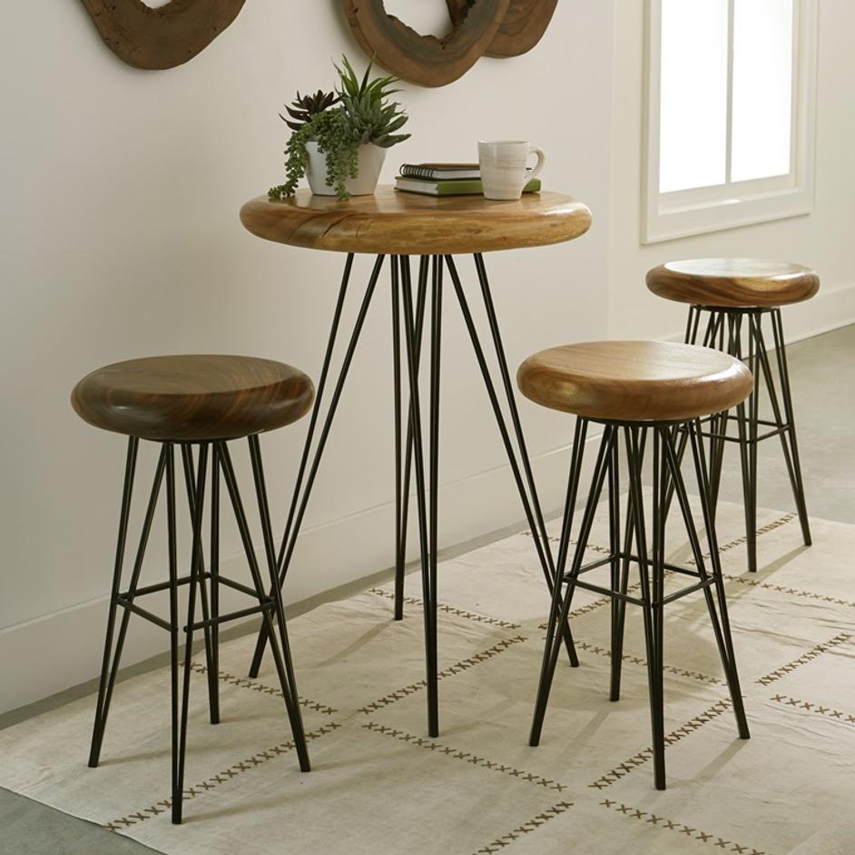 Smoothed Bar Stool on Black Metal Legs, Swivel Seat, Chamcha Wood, Natural by PHILLIPS COLLECTION