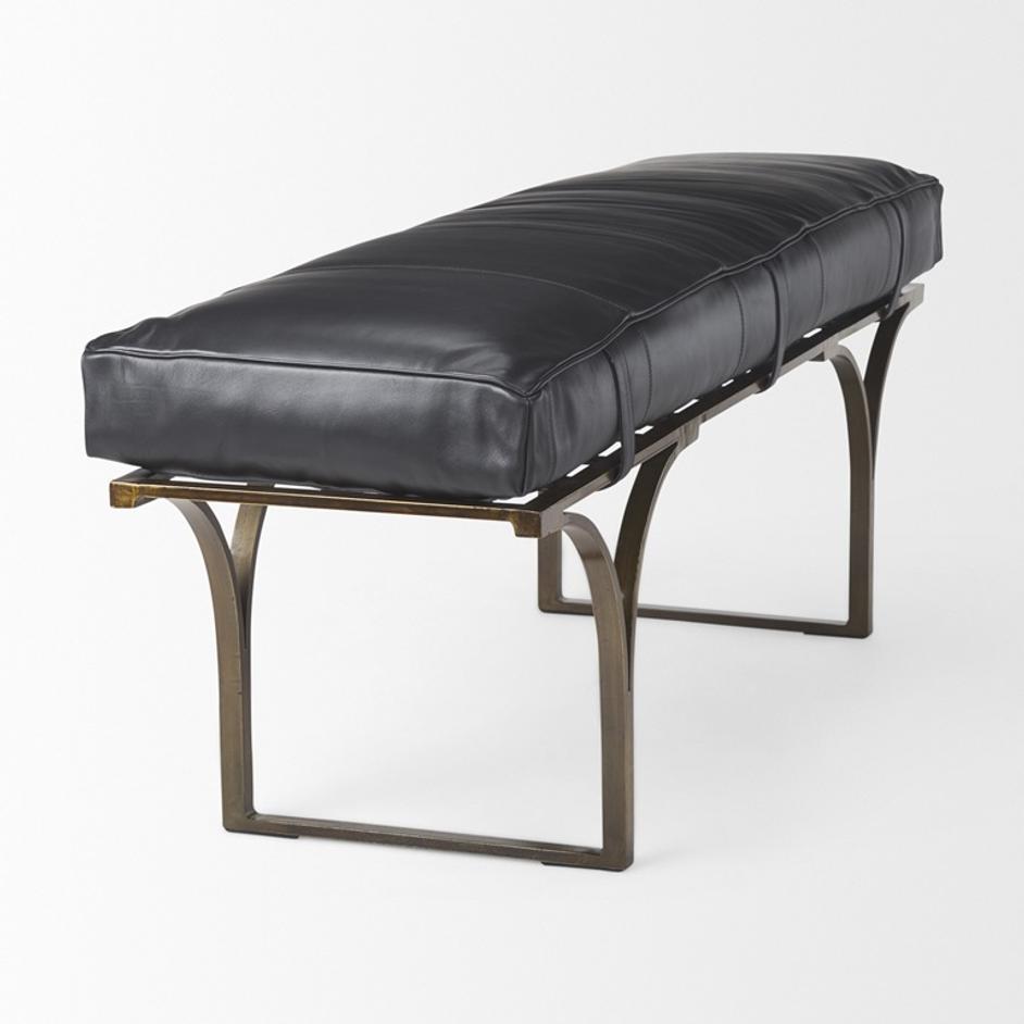 Jessie 55L x 16W Black Leather Seat W/Gold Metal Base Accent Bench by Mercana