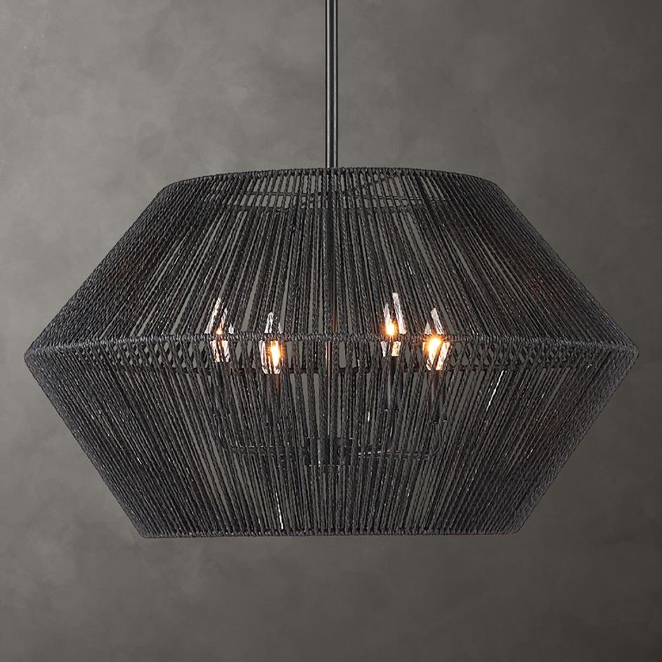 Suva 4 Light Black Rope Pendant by Uttermost
