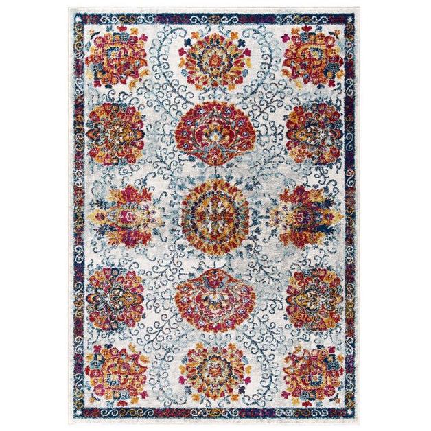 Steward Kensie Distressed Floral Moroccan Trellis  8X10 Area Rug In Ivory, Blue, Red,Orange,Yellow by Modway Furniture
