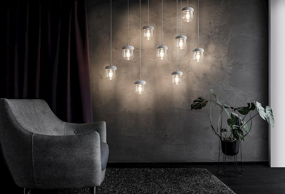 Acorn White and Steel Plug-In Pendant with LED Bulb by UMAGE