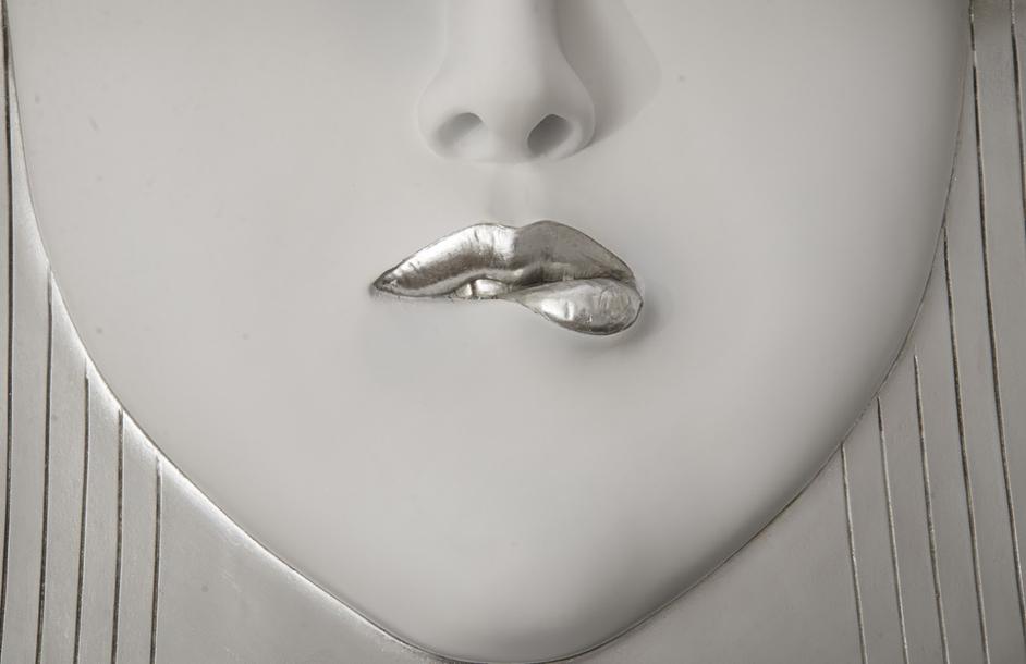 Fashion Faces Wall Art, Large, Pout, White and Silver Leaf by PHILLIPS COLLECTION