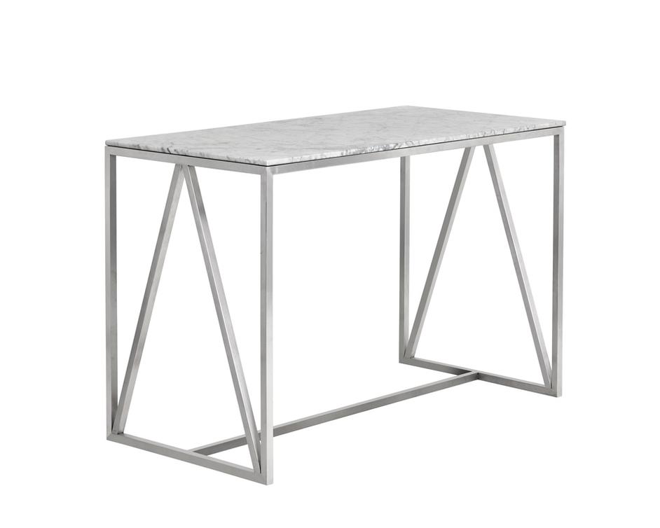 Abel Counter Table - Stainless Steel - White Marble by Sunpan
