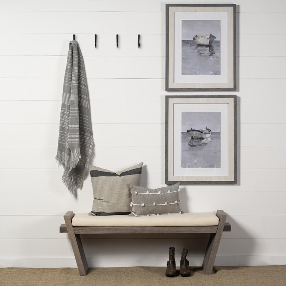 Elaine I 58L x 14.75W x 20H Brown Wood Upholstered Cream Seat Entryway Bench by Mercana