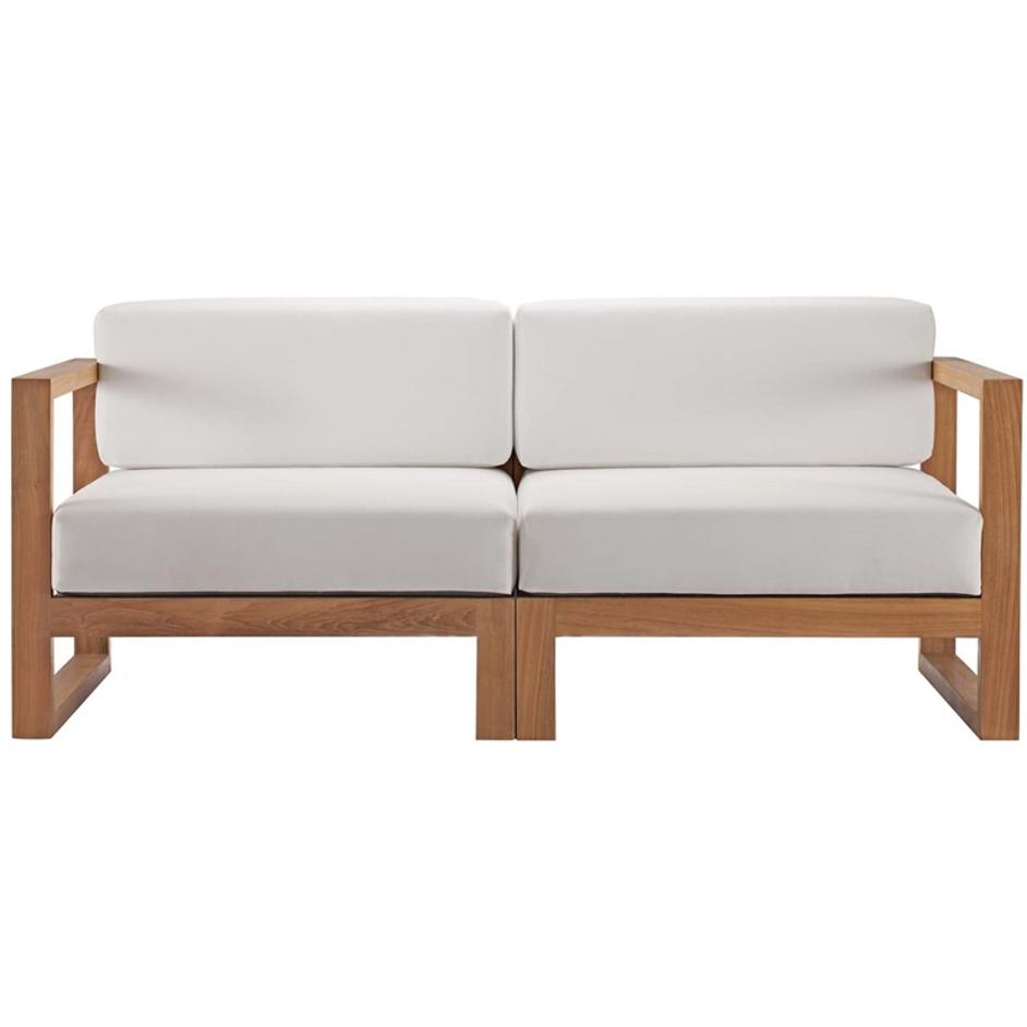 Sunbury Outdoor Patio Teak Wood 2-Piece Sectional Sofa Loveseat In Natural White by Modway Furniture