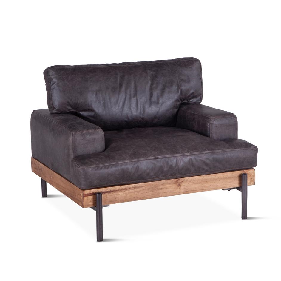 Portofino Distressed Antique Ebony Leather Armchair by Home Trends & Design