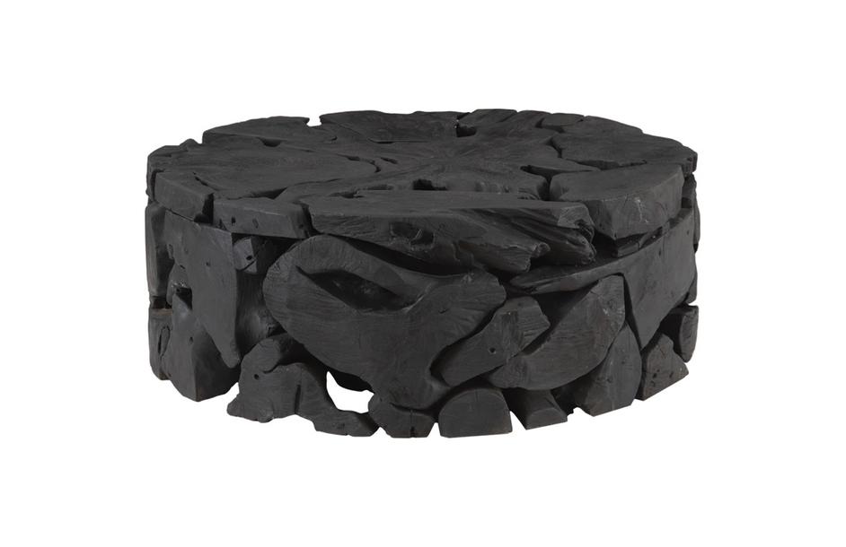 Teak Chunk Round Coffee Table, Black by PHILLIPS COLLECTION