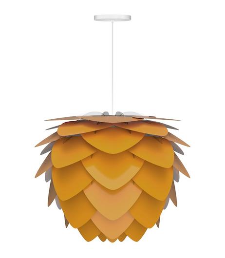 Aluvia Medium Hardwired Pendant in Saffron with White Cord by UMAGE