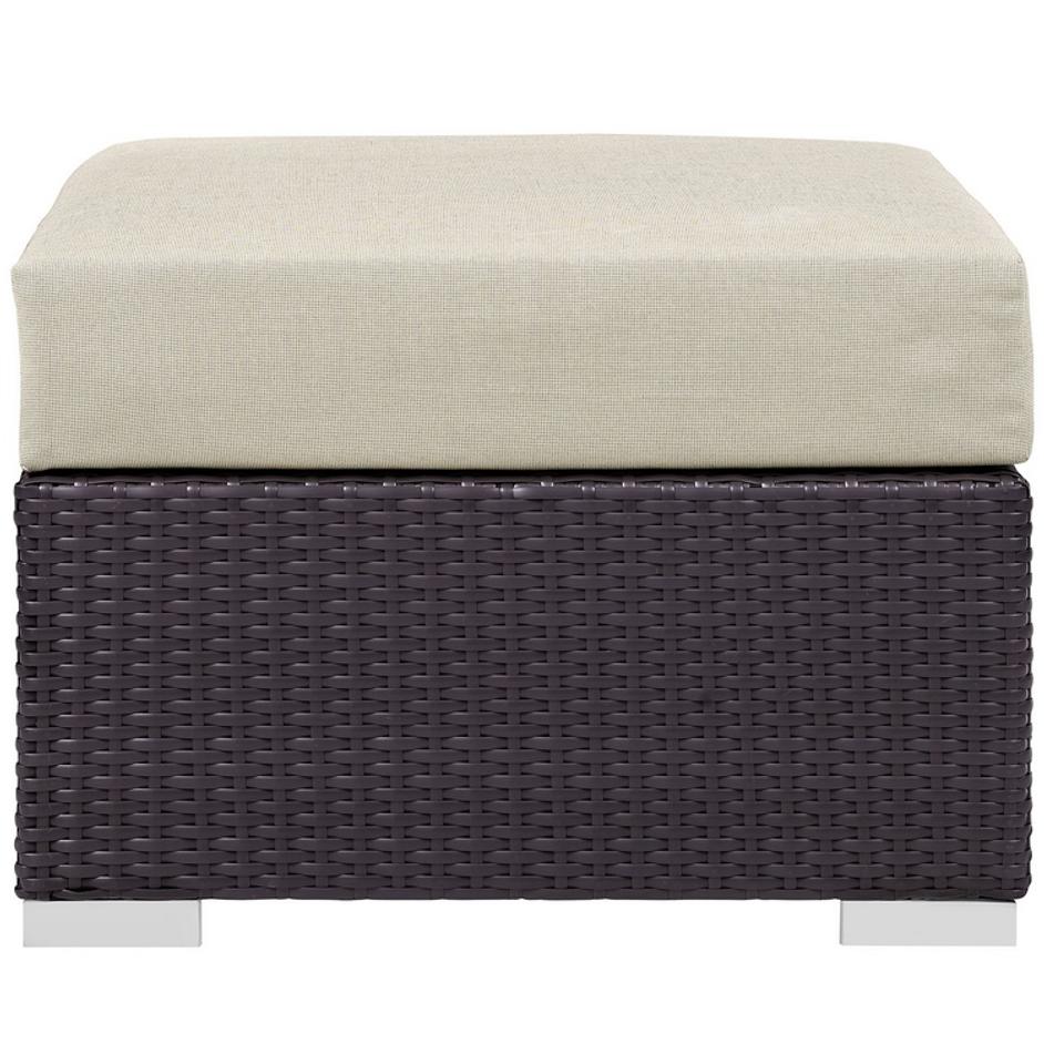 Minerva Outdoor Patio Fabric Square Ottoman In Espresso Beige by Modway Furniture