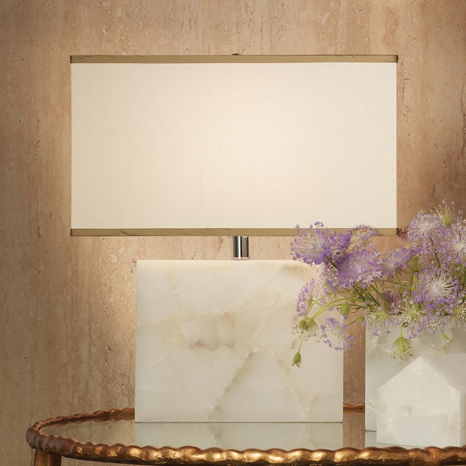 Borealis Alabaster Table Lamp with Linen Shade by Jamie Young