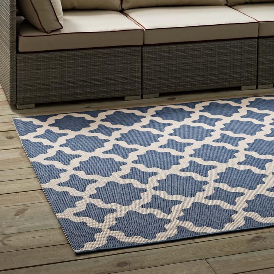 Selena Moroccan Trellis 8X10 Indoor And Outdoor Area Rug In Blue And Beige by Modway Furniture