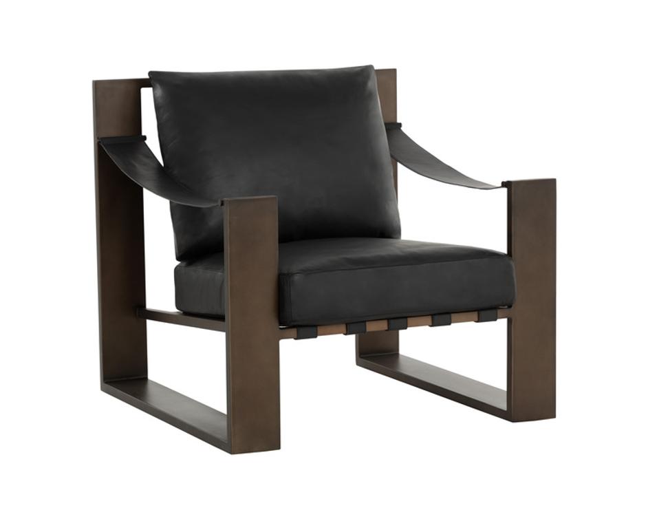 BERKE LOUNGE CHAIR - ANTIQUE BRONZE - CHARCOAL BLACK LEATHER by Sunpan