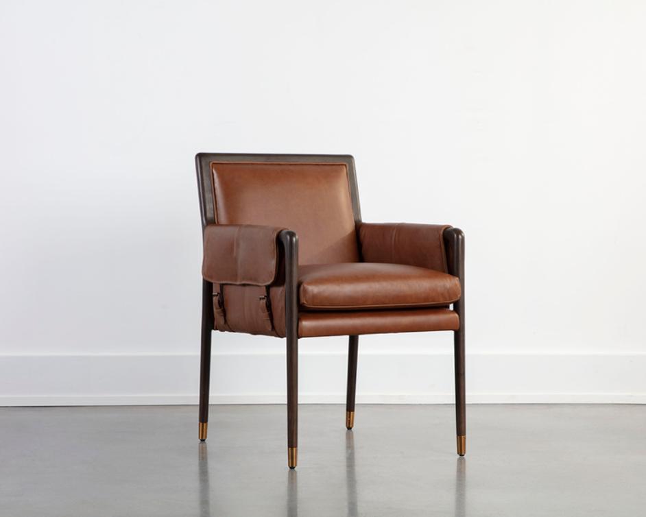 MAUTI DINING ARMCHAIR - BROWN - SHALIMAR TOBACCO LEATHER by Sunpan