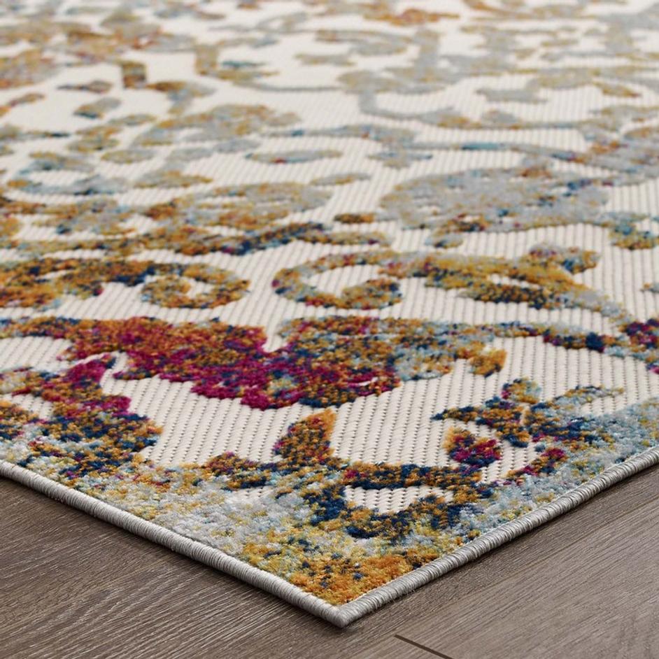 Burket Primrose Ornate Floral Lattice 8X10 Indoor/Outdoor Area Rug In Ivory,Light Blue,Multicolored by Modway Furniture