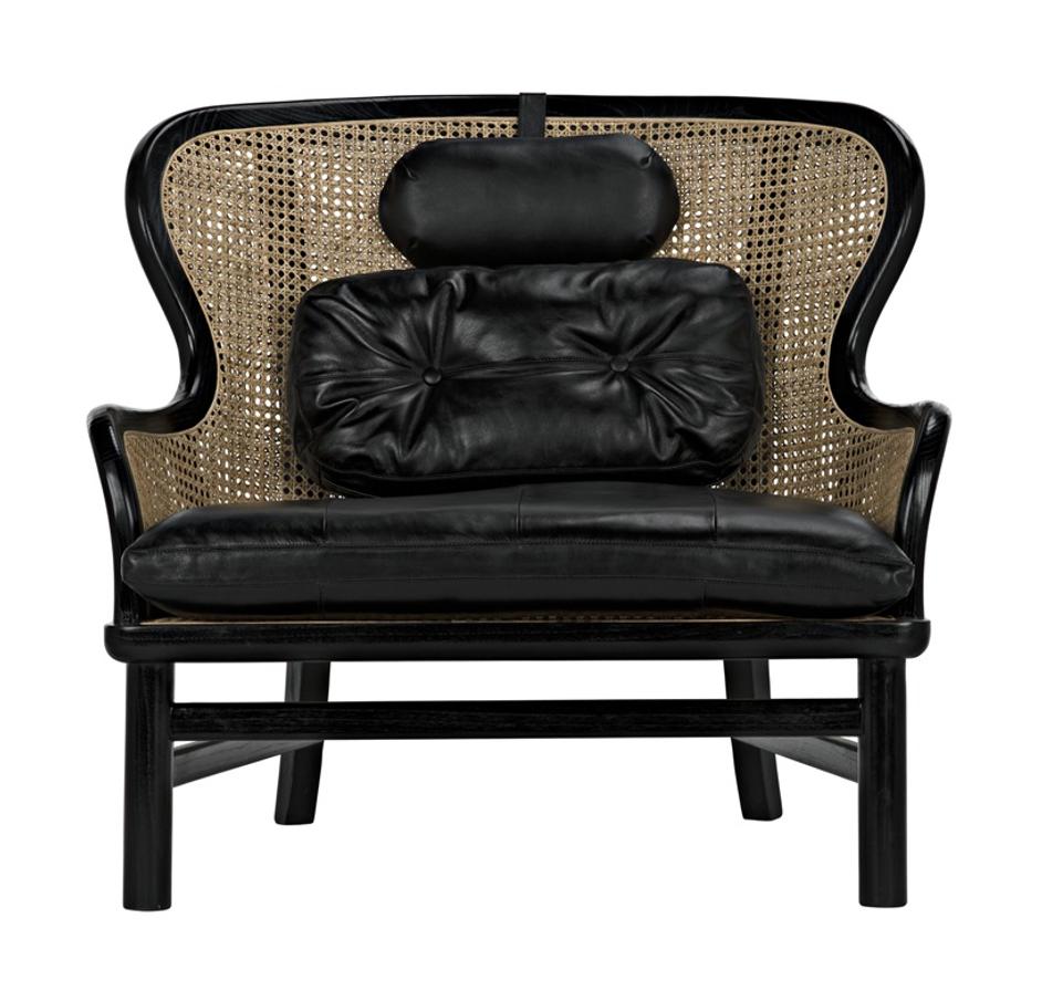 Marabu Sungkai/Mindi Chair in Charcoal Black with Black Leather and Caning by Noir Furniture