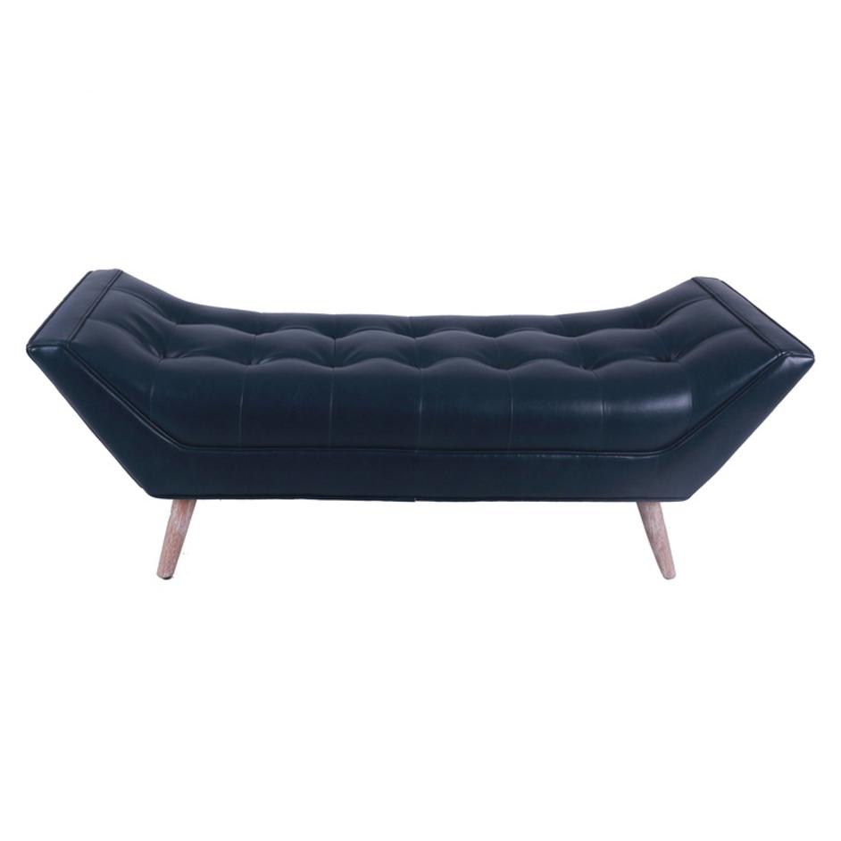 Castlebar KD Bonded Leather Tufted Bench, Vintage Blue by New Pacific Direct