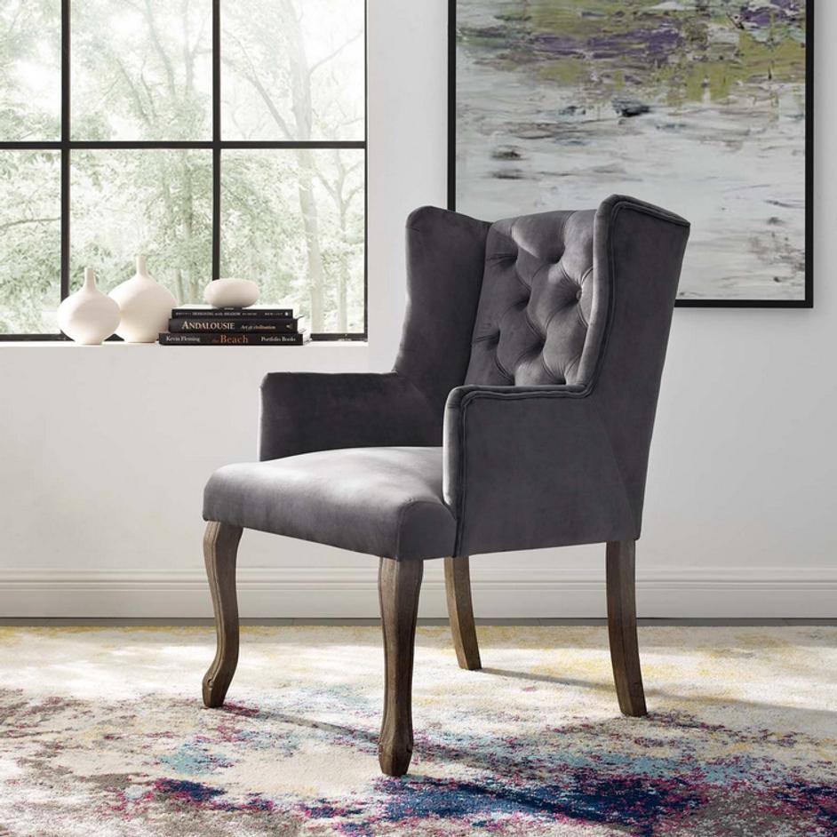 Combest French Vintage Dining Performance Velvet Armchair In Gray by Modway Furniture
