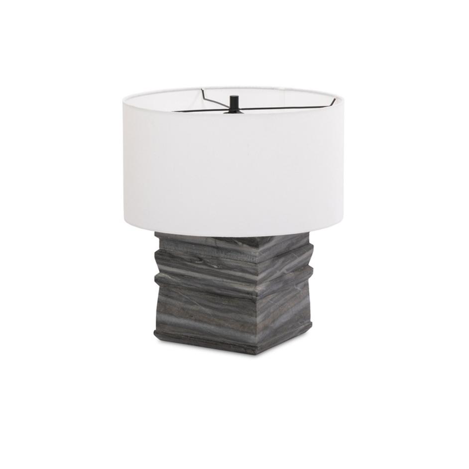 Cedric Table Lamp In Slate Grey Marble-Ivory Linen-Jet Black by Four Hands