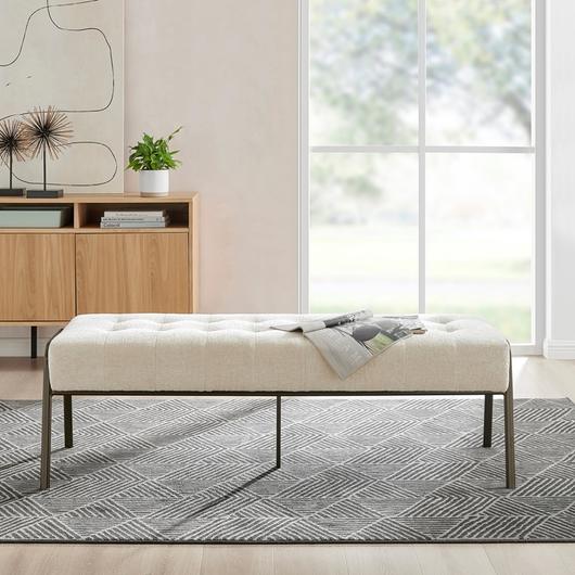 Venturi Fabric Tufted Bench In Opus Cream by New Pacific Direct