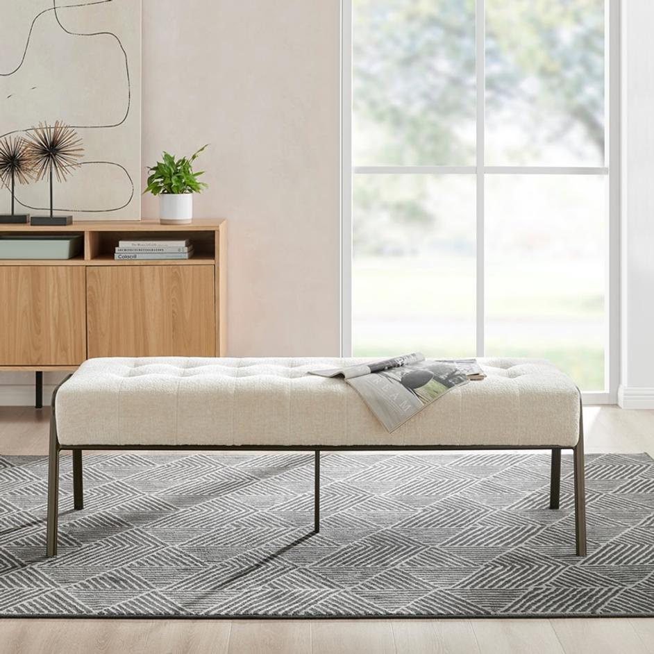 Venturi Fabric Tufted Bench In Opus Cream by New Pacific Direct