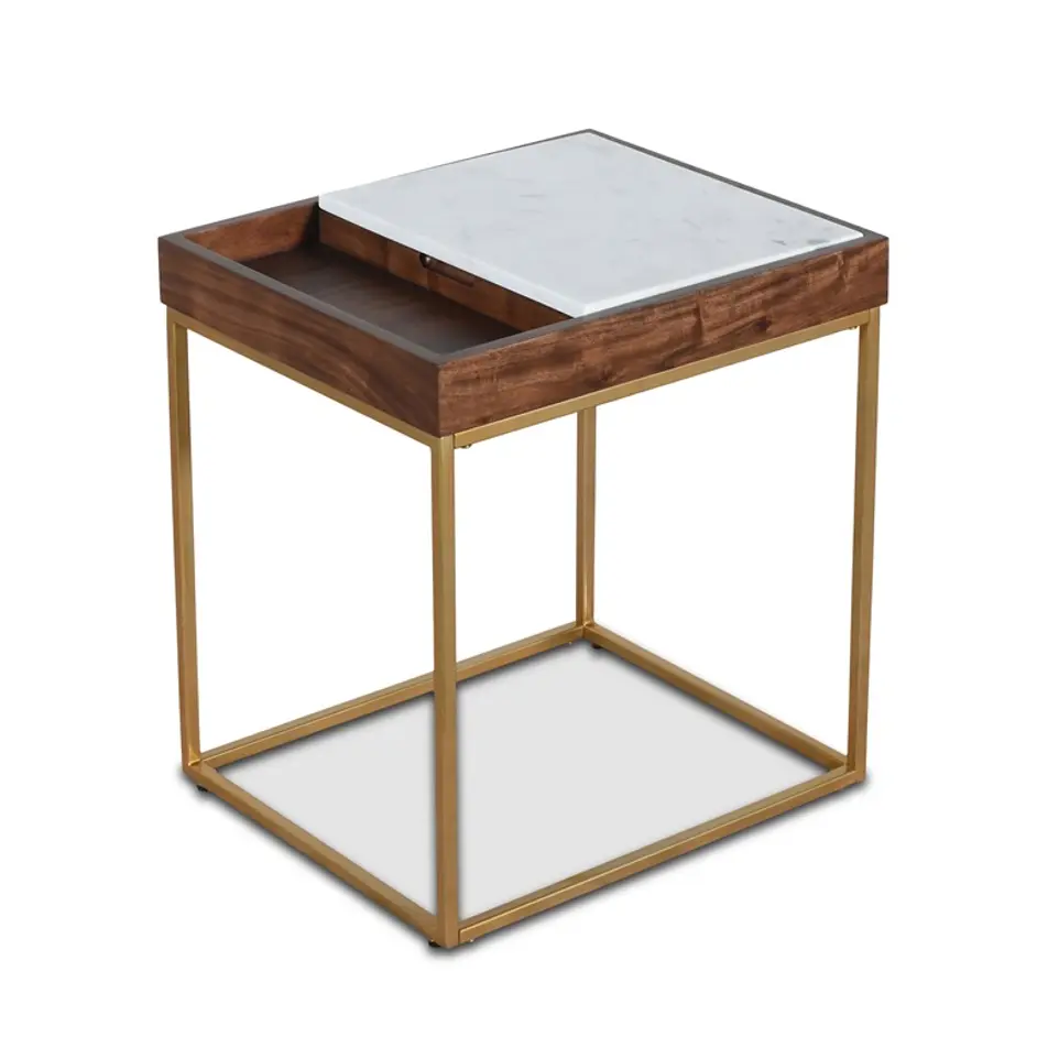 Serene 22" White Marble Side Table by Home Trends & Design
