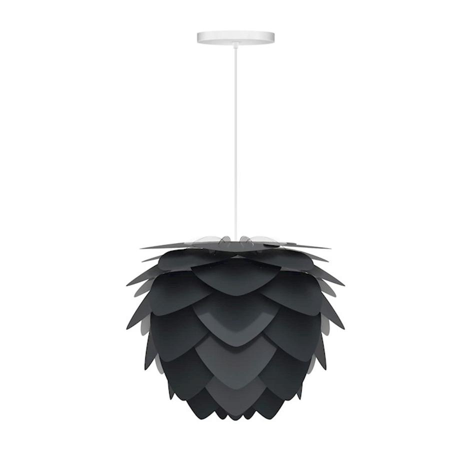 Aluvia Mini Hardwired Pendant in Anthracite with White Cord by UMAGE