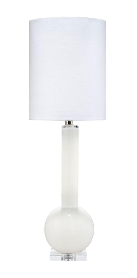 Studio Table Glass Lamp, With Tall Thin Drum Shade, White by Jamie Young