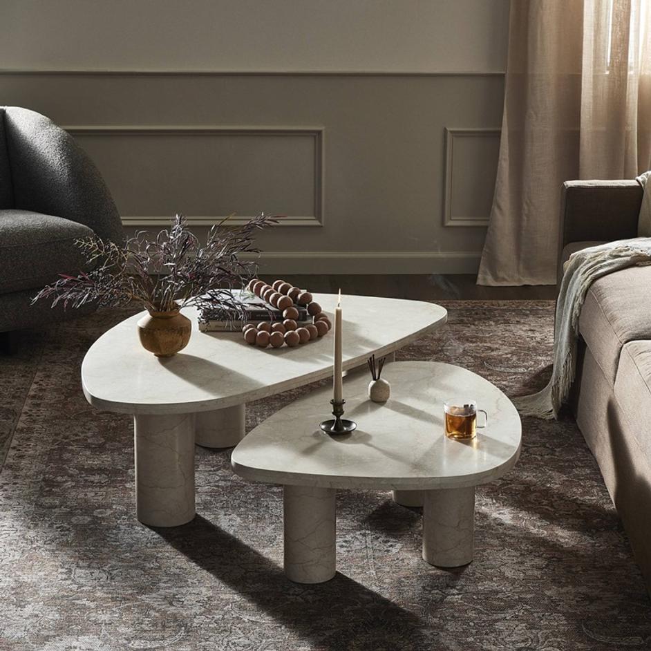 Zion Coffee Table Set - Cream Marble by Four Hands
