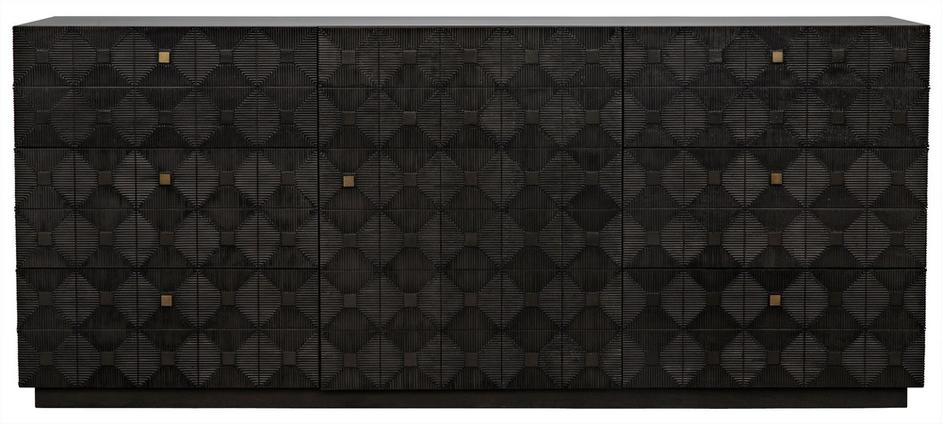 Leon Mahogany and Veneer Dresser with Brass Pulls in Pale Finish by Noir Furniture