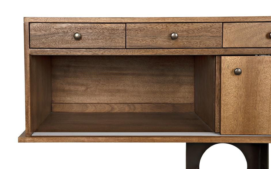Wolf Dark Walnut Sideboard with Brass Pulls and Industrial Steel Base by Noir Furniture