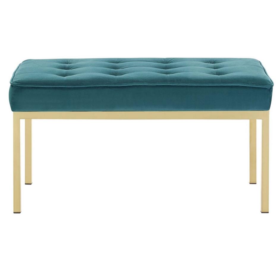 Garret Gold Stainless Steel Leg Medium Performance Velvet Bench In Gold Teal by Modway Furniture
