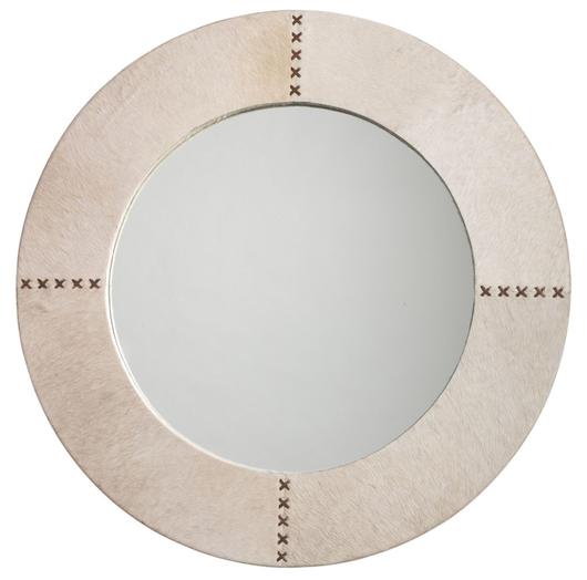 Round Cross Stitch Round Wall Mirror, White Hide by Jamie Young