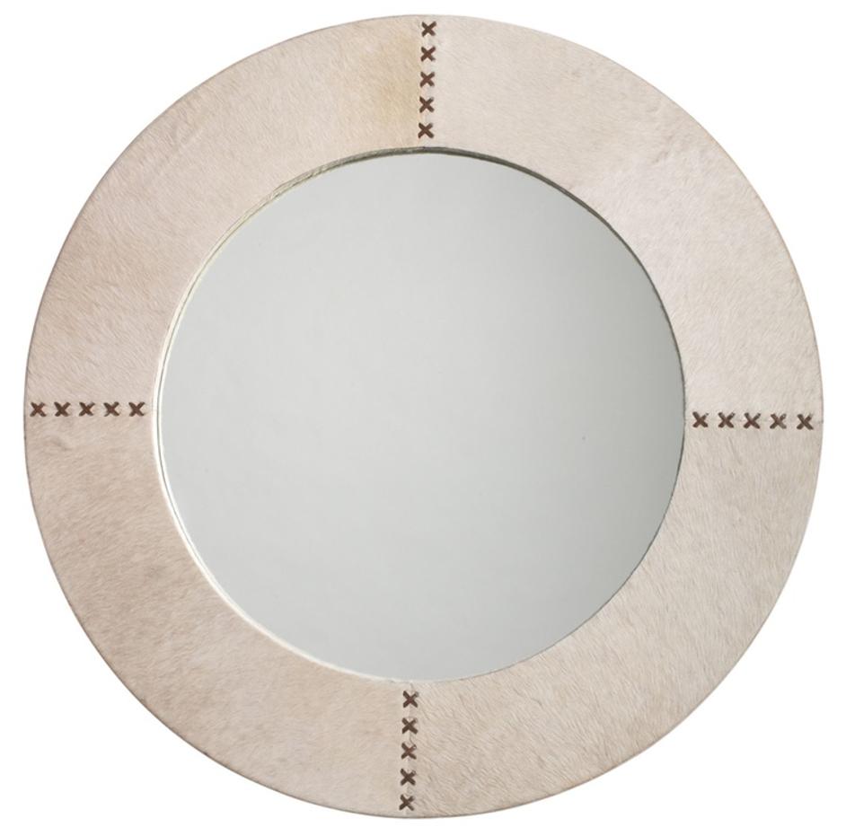 Round Cross Stitch Round Wall Mirror, White Hide by Jamie Young